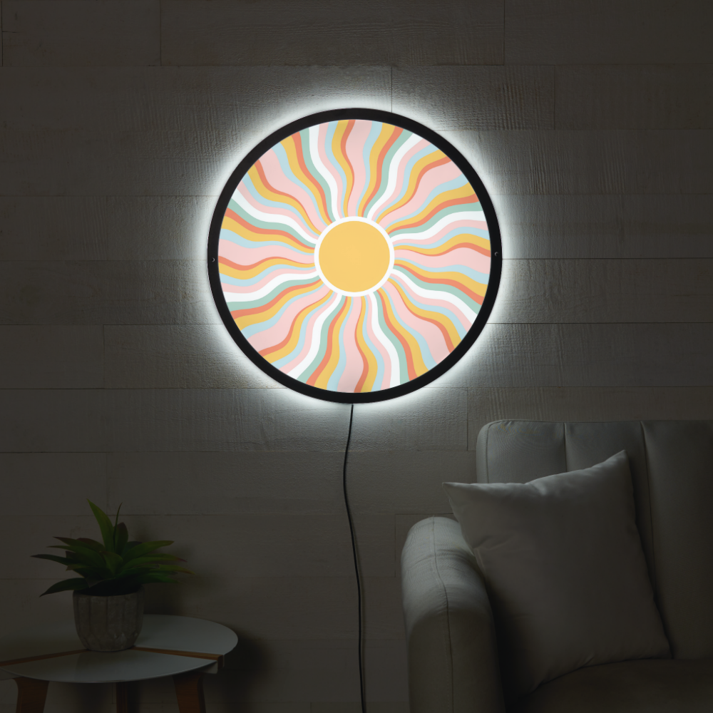Boho Wavy Sun Rays Retro Design LED Sign
