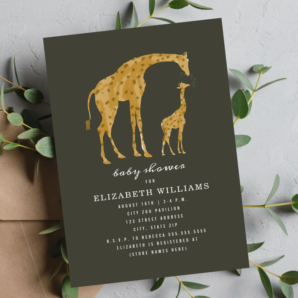 Mama and Baby Giraffe Dark Neutral Baby Shower Invitation
