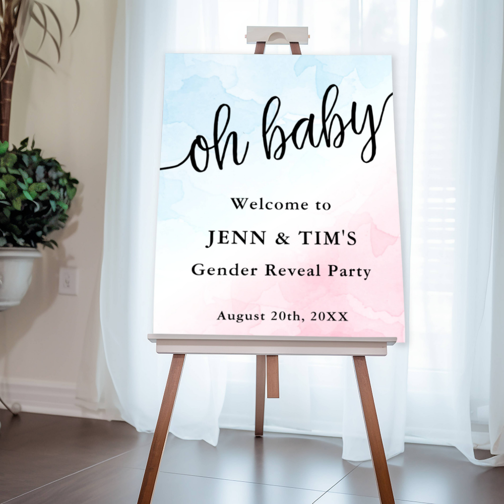 Oh Baby Welcome Sign Pink/Blue Gender Reveal Sign
