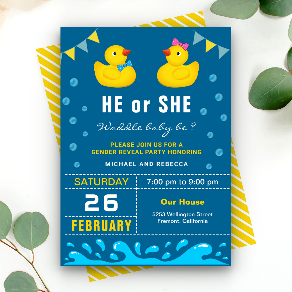 Rubber Duck Gender Reveal Party Invitation
