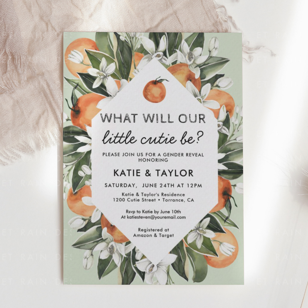 Little Cutie Gender Reveal Party Invitation
