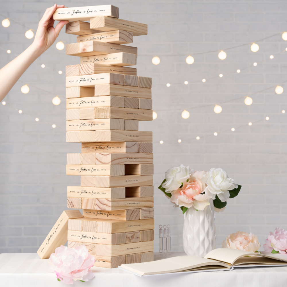 Fallen in Love Personalized Wedding Outdoor Game Topple Tower