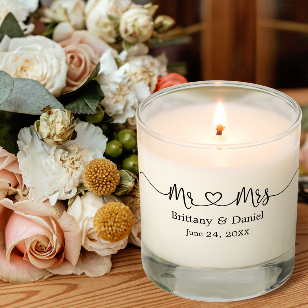 Modern Calligraphy Heart Mr. and Mrs. Wedding Scented Candle