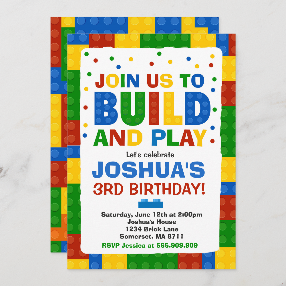 Building Blocks Birthday Invitation Bricks Party
