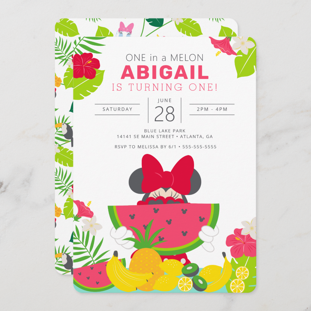 Minnie Mouse | One in a Melon 1st Birthday Invitation
