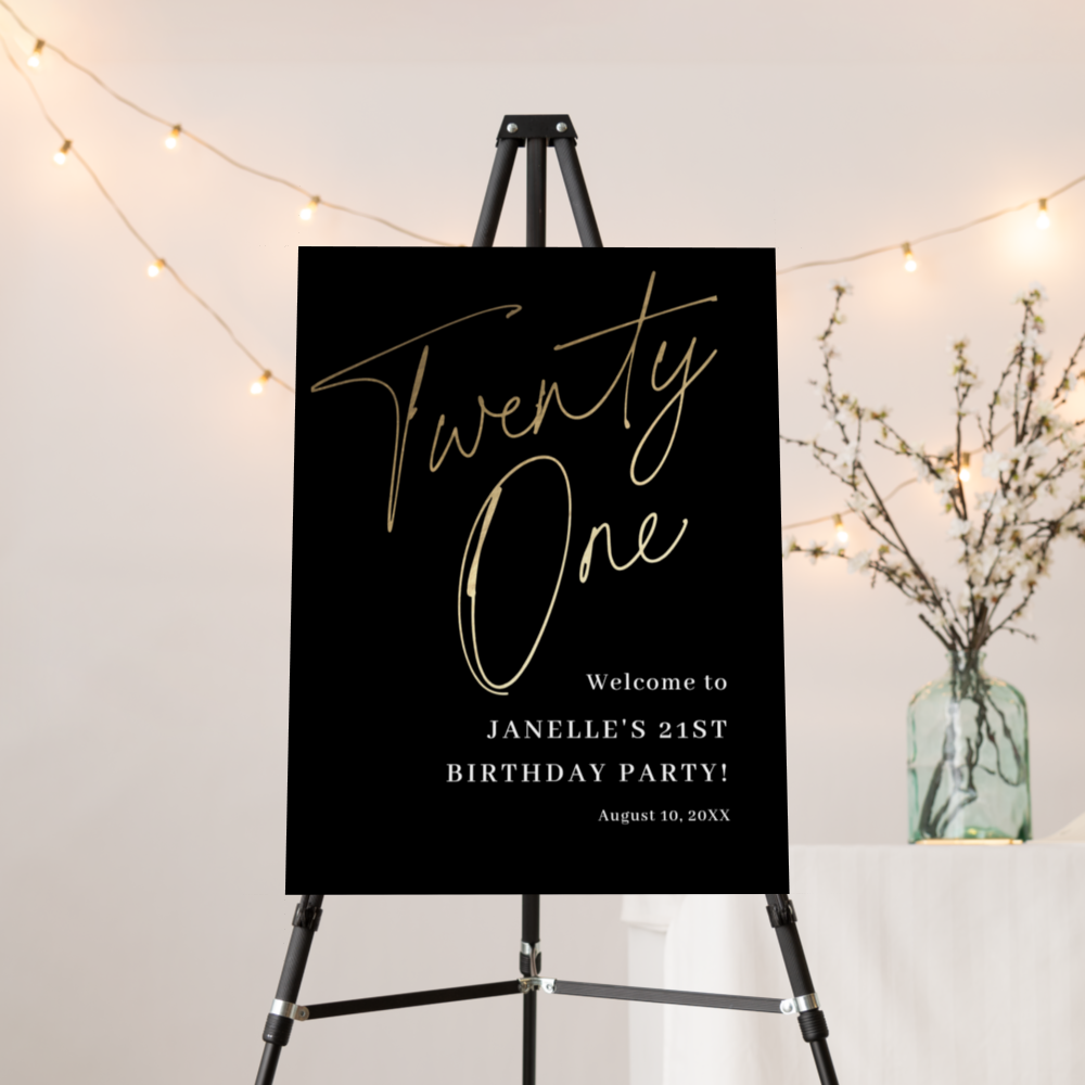 Modern Black Gold 21st Birthday Party Welcome Foam Board