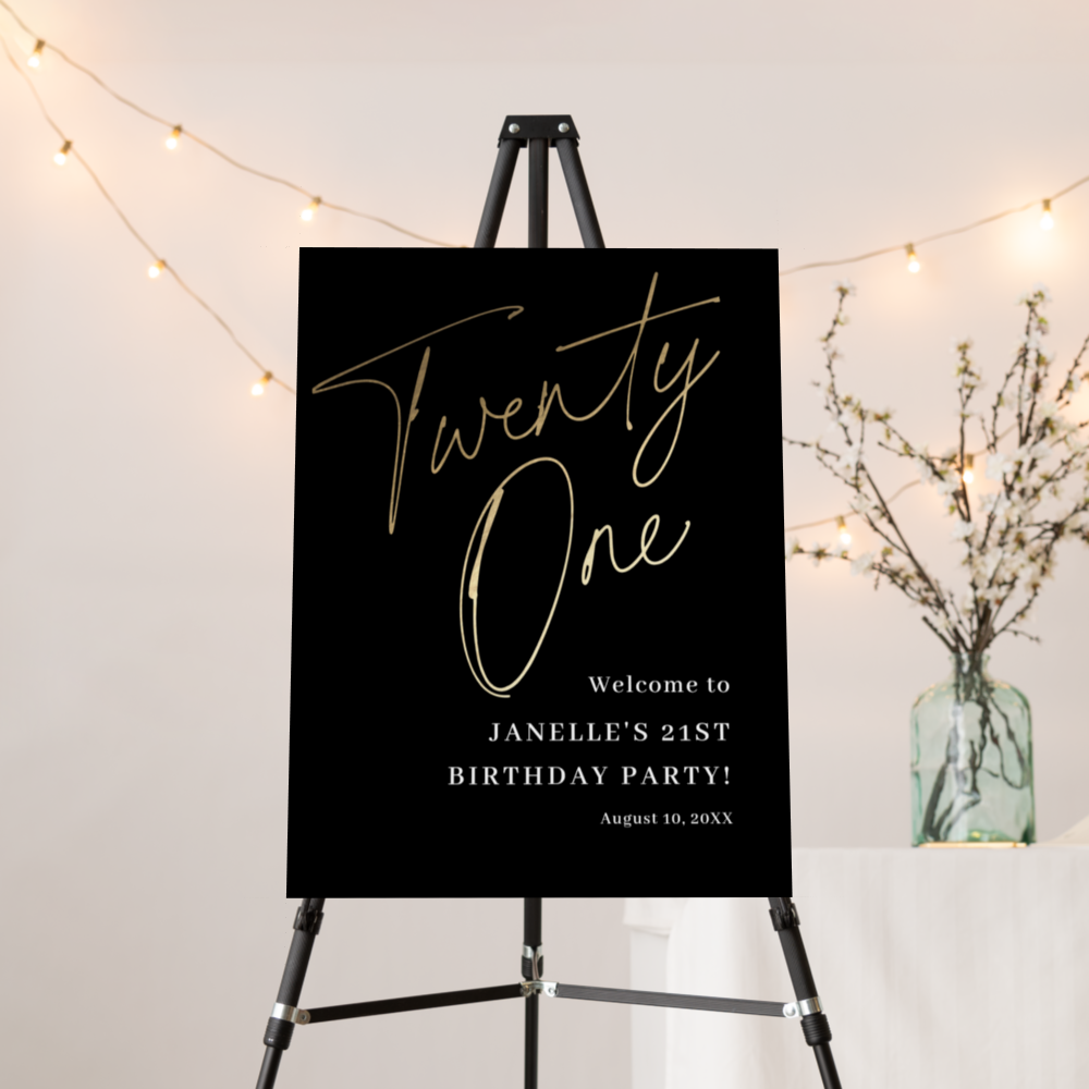 Modern Black Gold 21st Birthday Party Welcome Foam Board
