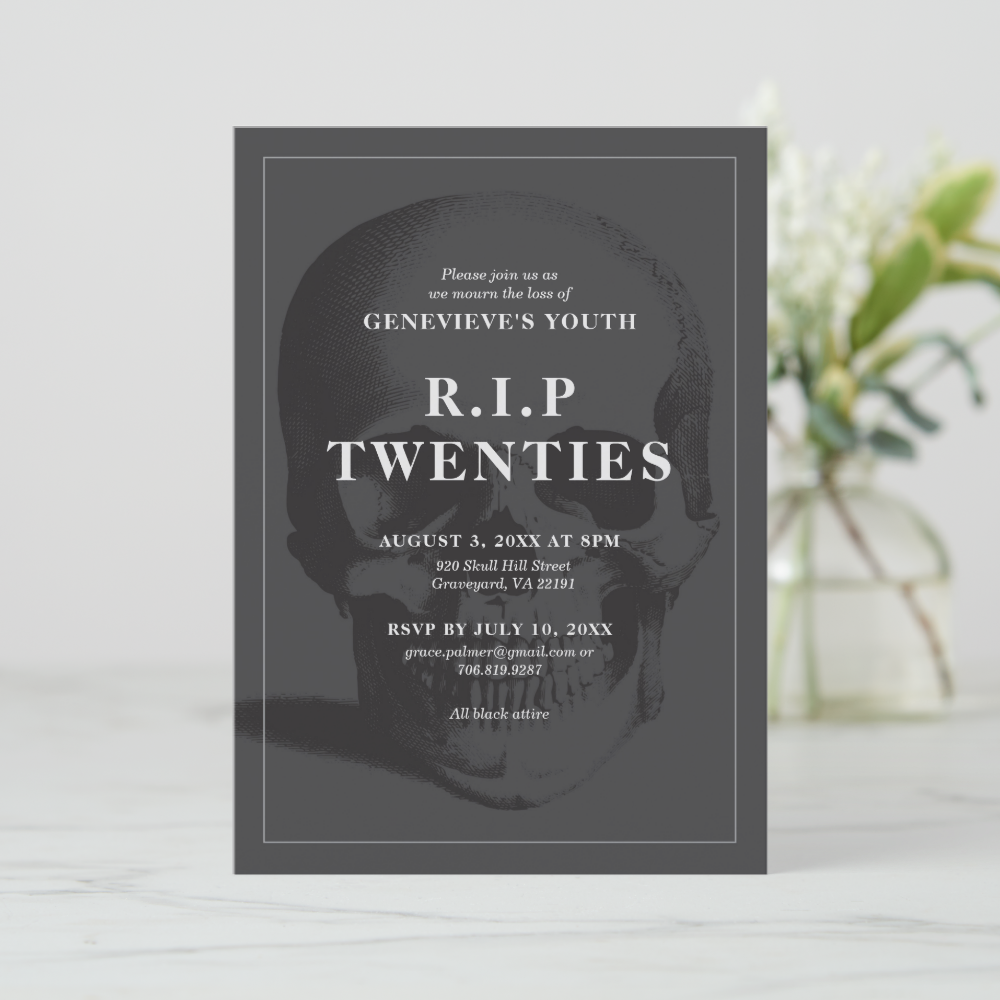 RIP 20's RIP Twenties RIP Youth Death Party Invitation

