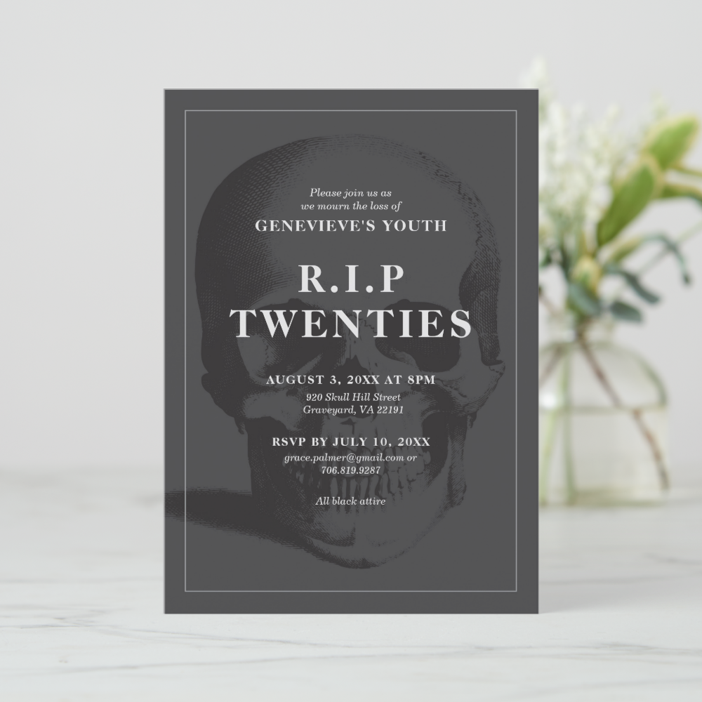 RIP 20's RIP Twenties RIP Youth Death Party Invitation