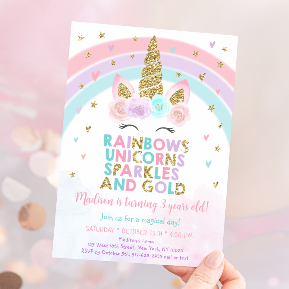 Unicorn Rainbow Magical Birthday Invitation