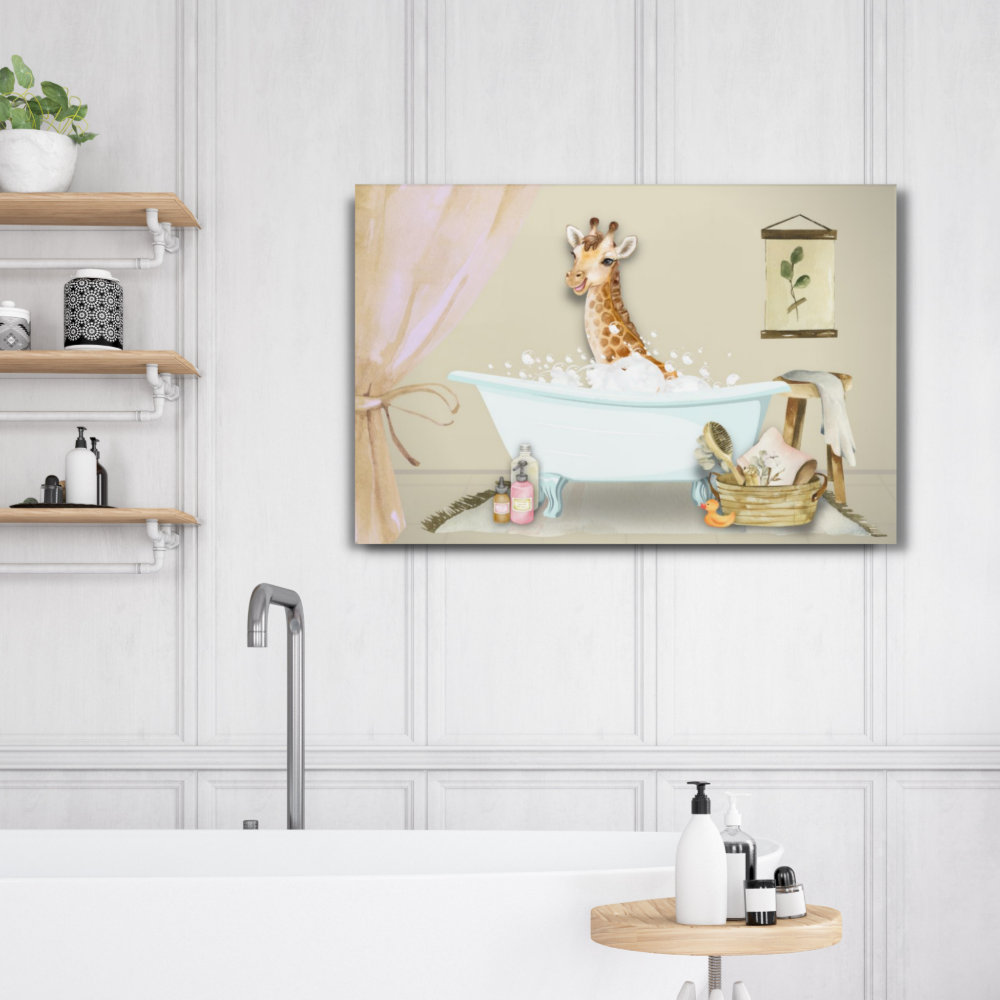 Baby Giraffe in a Bathtub Acrylic Wall Art