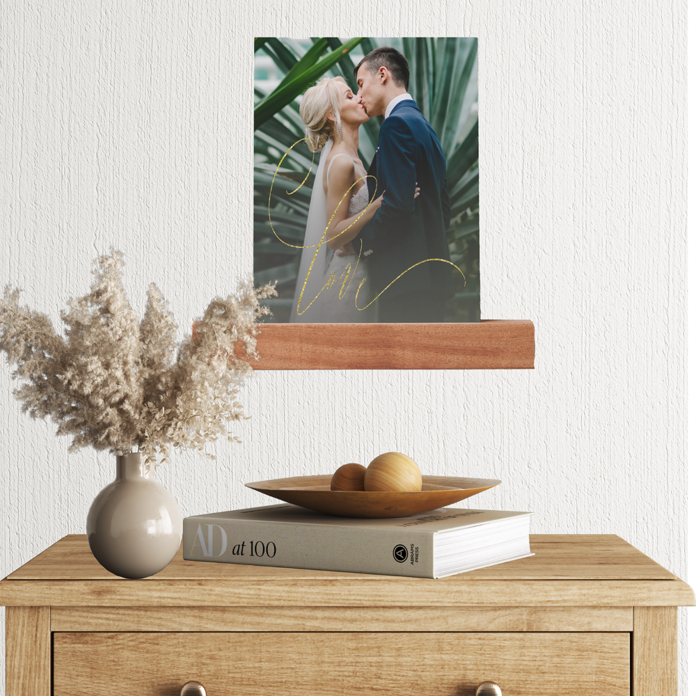 Elegant Gold Love Script Wedding Photo Picture Ledge