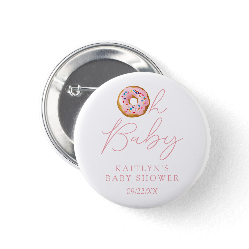 Oh Baby Donut Sprinkle Girls Baby Shower Button