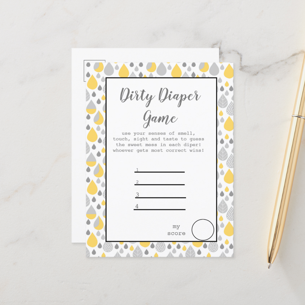 Dirty diaper game baby shower party announcement postcard