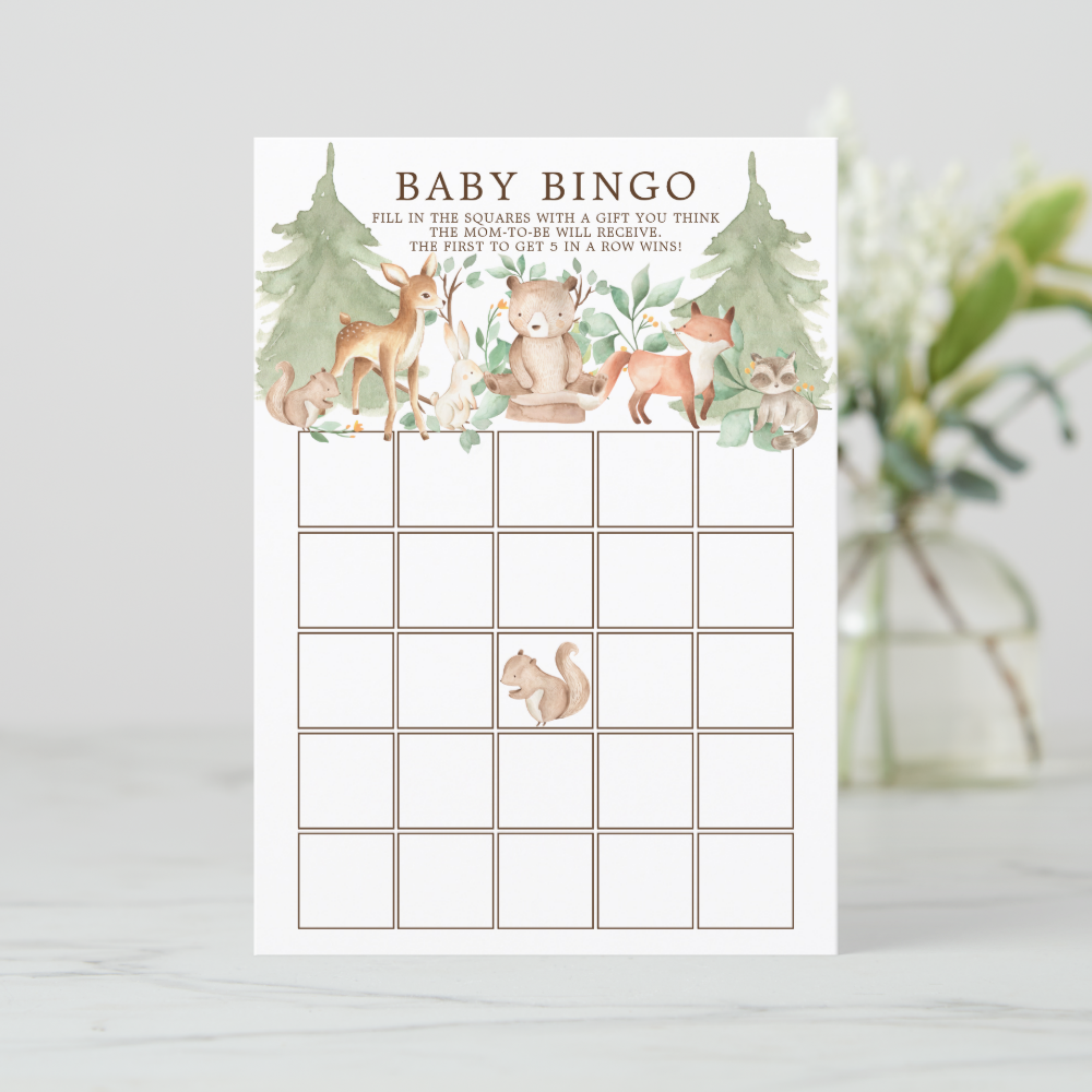 Woodland Animals BINGO Baby Shower Game Invitation