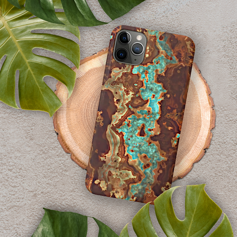 Brown Aqua Turquoise Green Geode Marble Art iPhone Case
