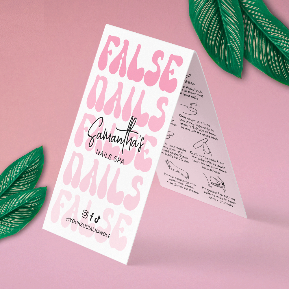 Artificial Fake Nails Care Instructions Retro Pink Business Card

