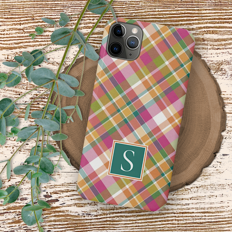 Custom Summer Orange Pink Teal Green Plaid Pattern Case-Mate iPhone Case