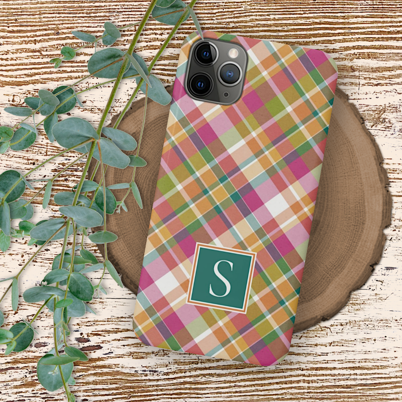 Custom Summer Orange Pink Teal Green Plaid Pattern Case-Mate iPhone Case
