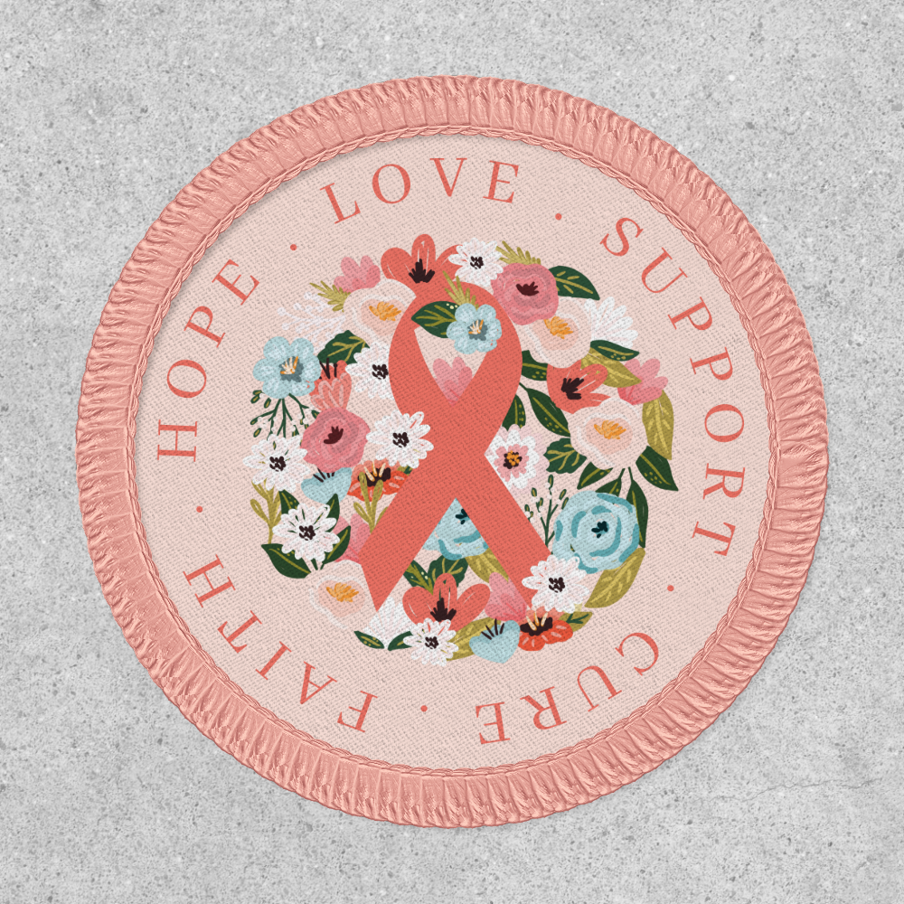 Faith Hope Cure Breast Cancer Ribbon & Florals Patch