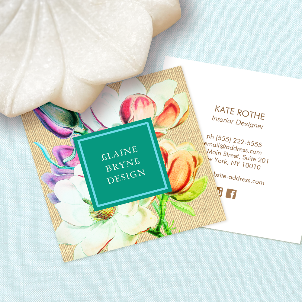 Elegant Magnolia Watercolor Floral Business Card
