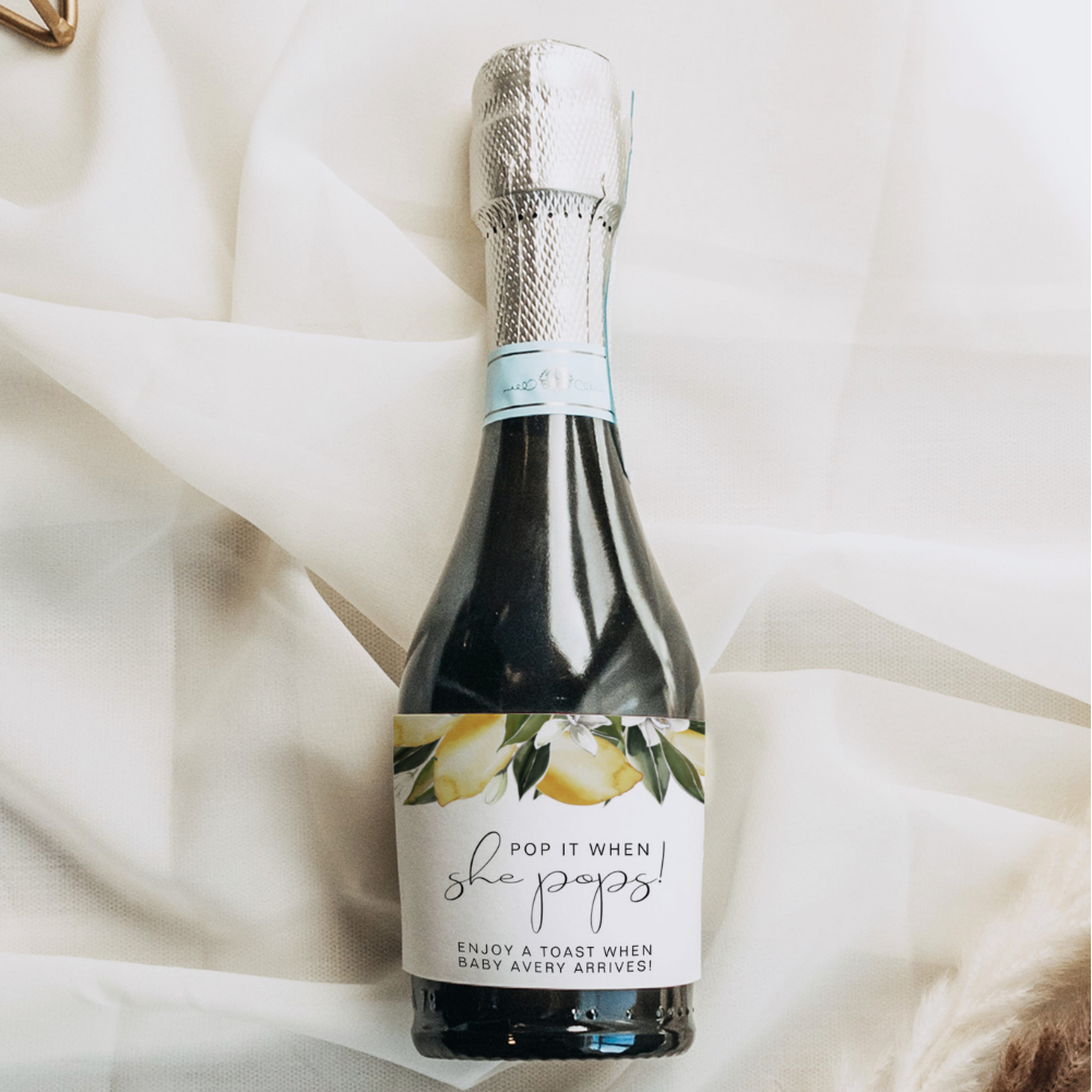 DAHLIA Lemon Citrus Fruit Pop It When She Pops Sparkling Wine Label