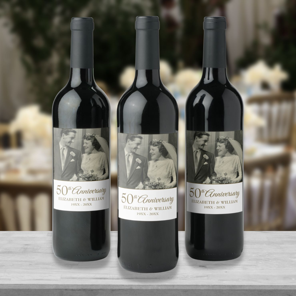 50th Golden Anniversary Wedding Photo Wine Label
