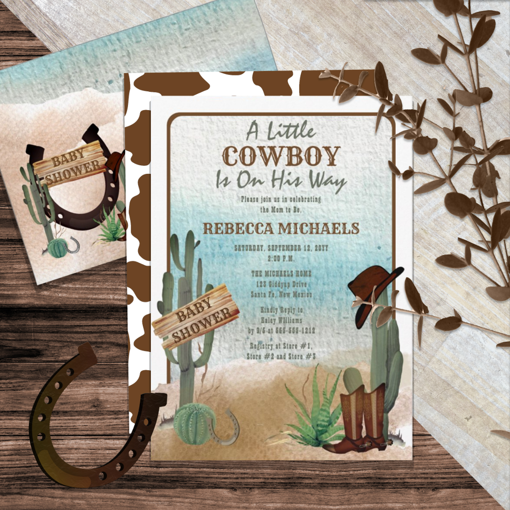 A Little Cowboy Western Boy Baby Shower Invitation
