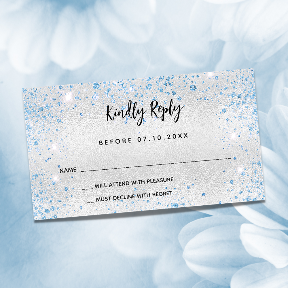 Silver blue birthday party RSVP Enclosure Card