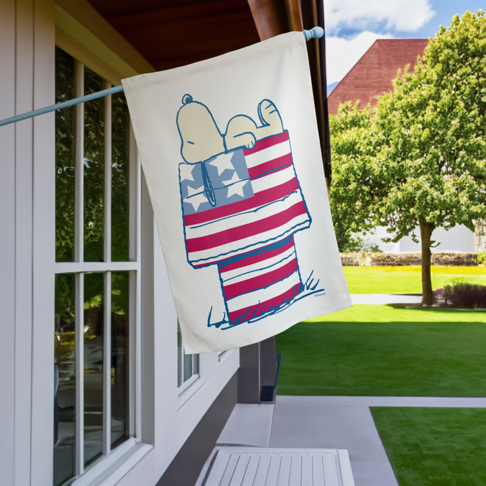 Snoopy on 4th of July Dog House House Flag
