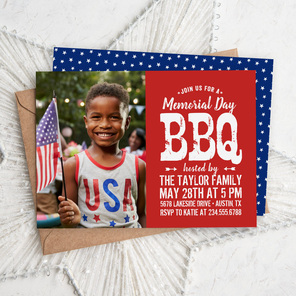 Rustic Memorial Day BBQ Photo Invitation
