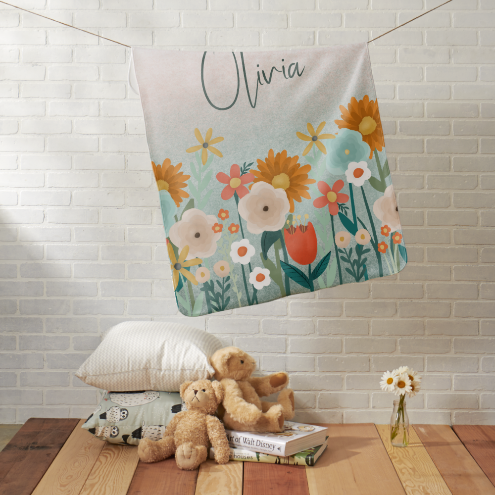 Girls Cute and Elegant Floral Botanical Baby Blanket
