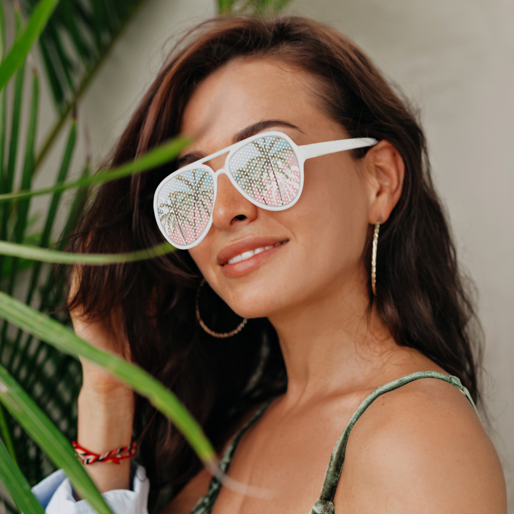 Tropical Watercolor Palm Trees Pink Blue Gradient Aviator Sunglasses
