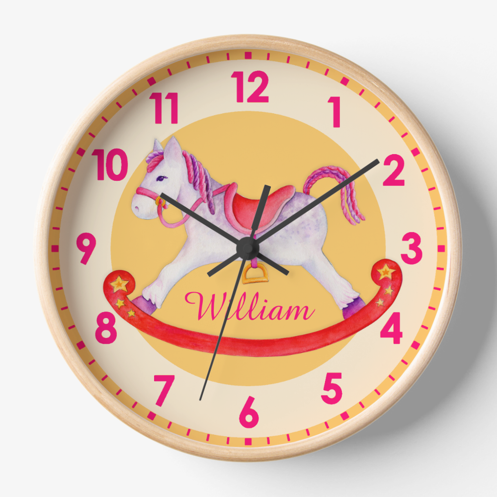 Rocking horse nursery named yellow kids clock
