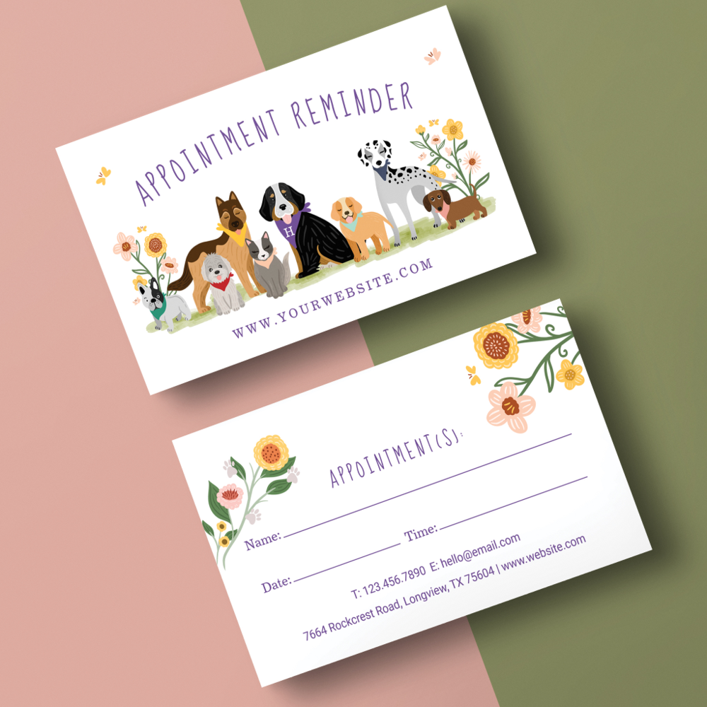 Adorable Floral Dog & Cat Pet Care Services White Appointment Card
