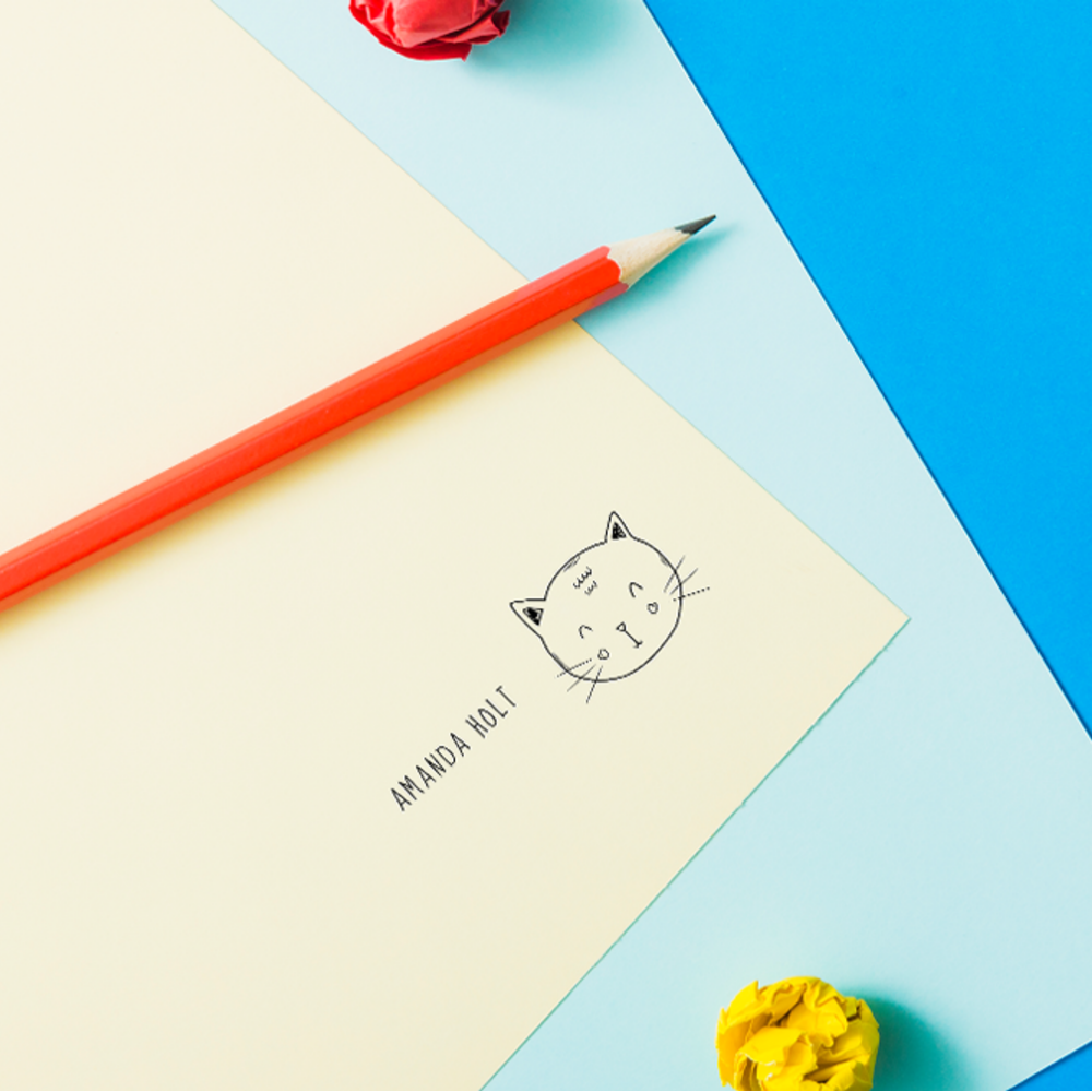 Cute Cat Funny Doodle Kids Custom Name Self-inking Stamp
