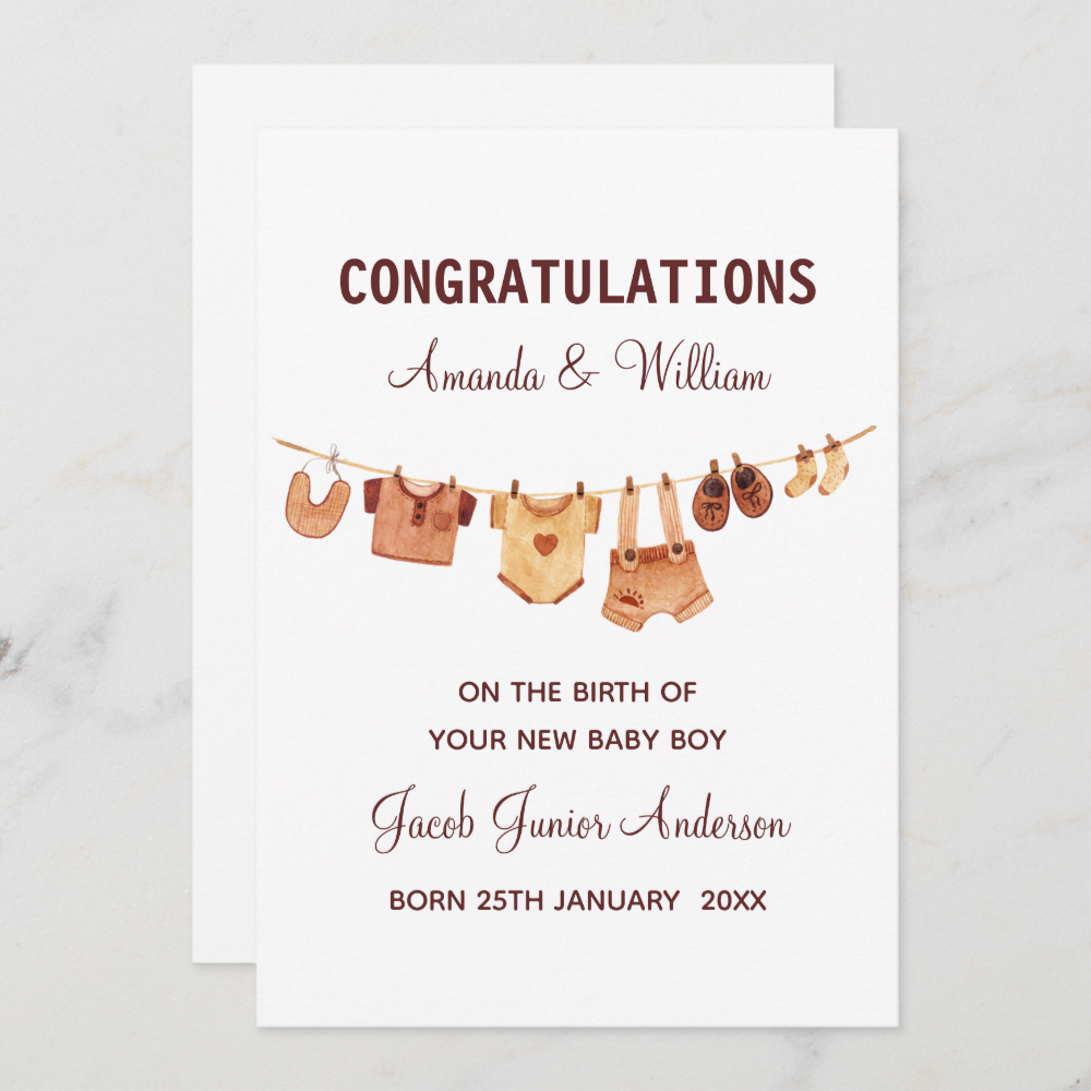 New Baby-Baby Clothes Congratulations Personalized Card