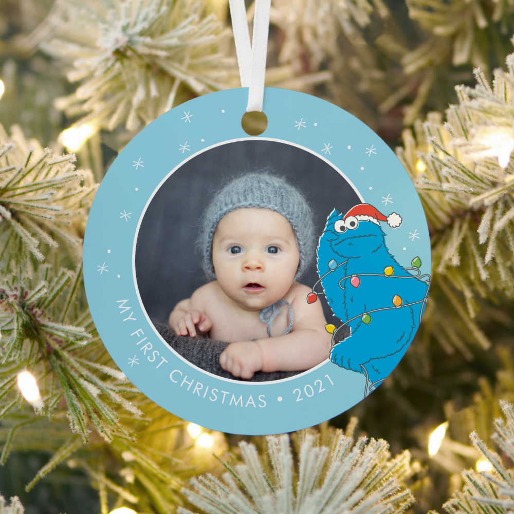 Vintage Cookie Monster | Name & Photo Metal Ornament