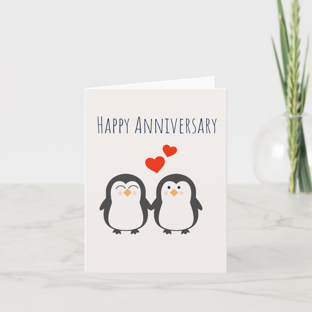 Happy Anniversary- Cute Penguin Couple Card
