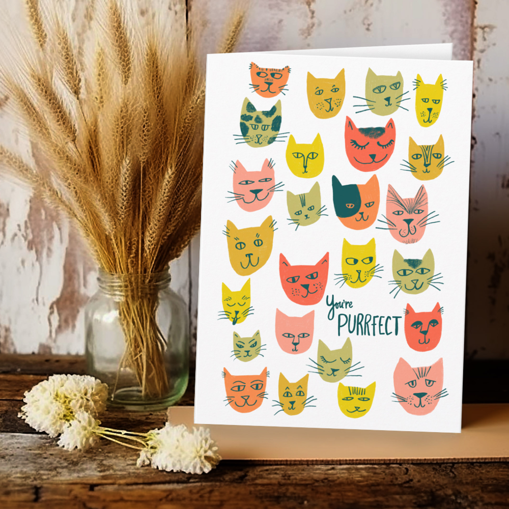 Cute colorful cat heads pattern ANNIVERSARY LOVE Card
