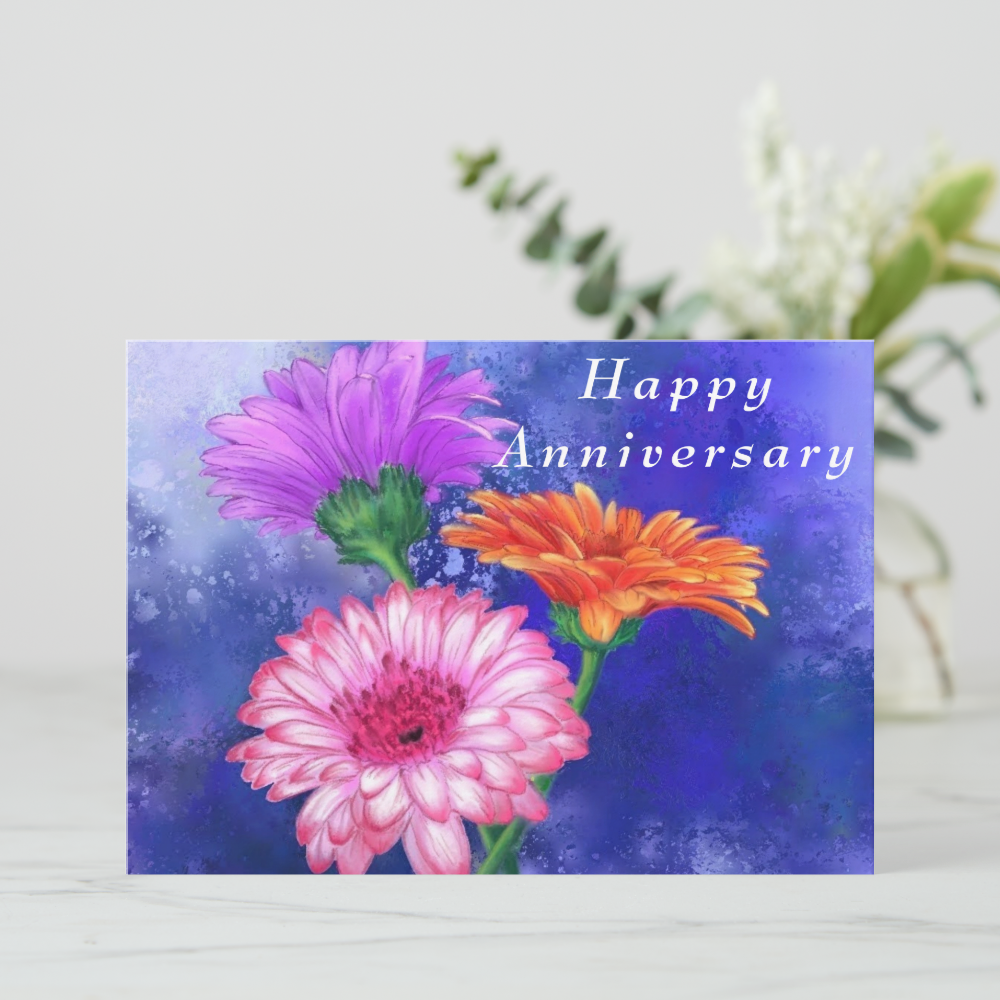 Three Color Gerberas Anniversary Card
