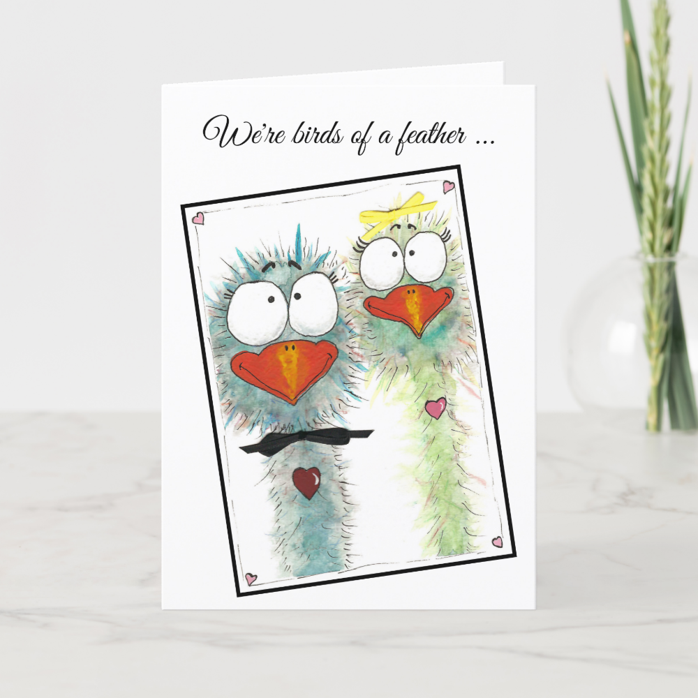 Watercolor Whimsical Birds Anniversary Card
