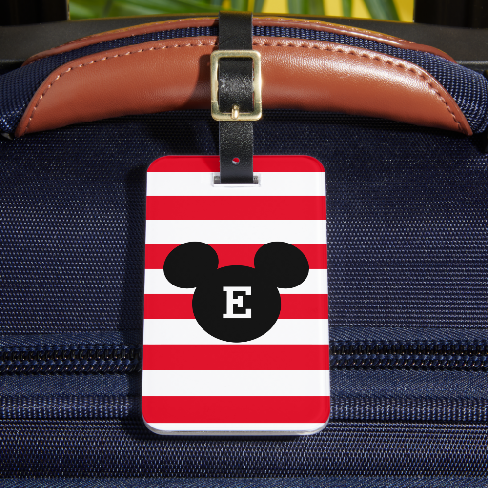 Mickey Head Silhouette Striped Pattern | Monogram Luggage Tag