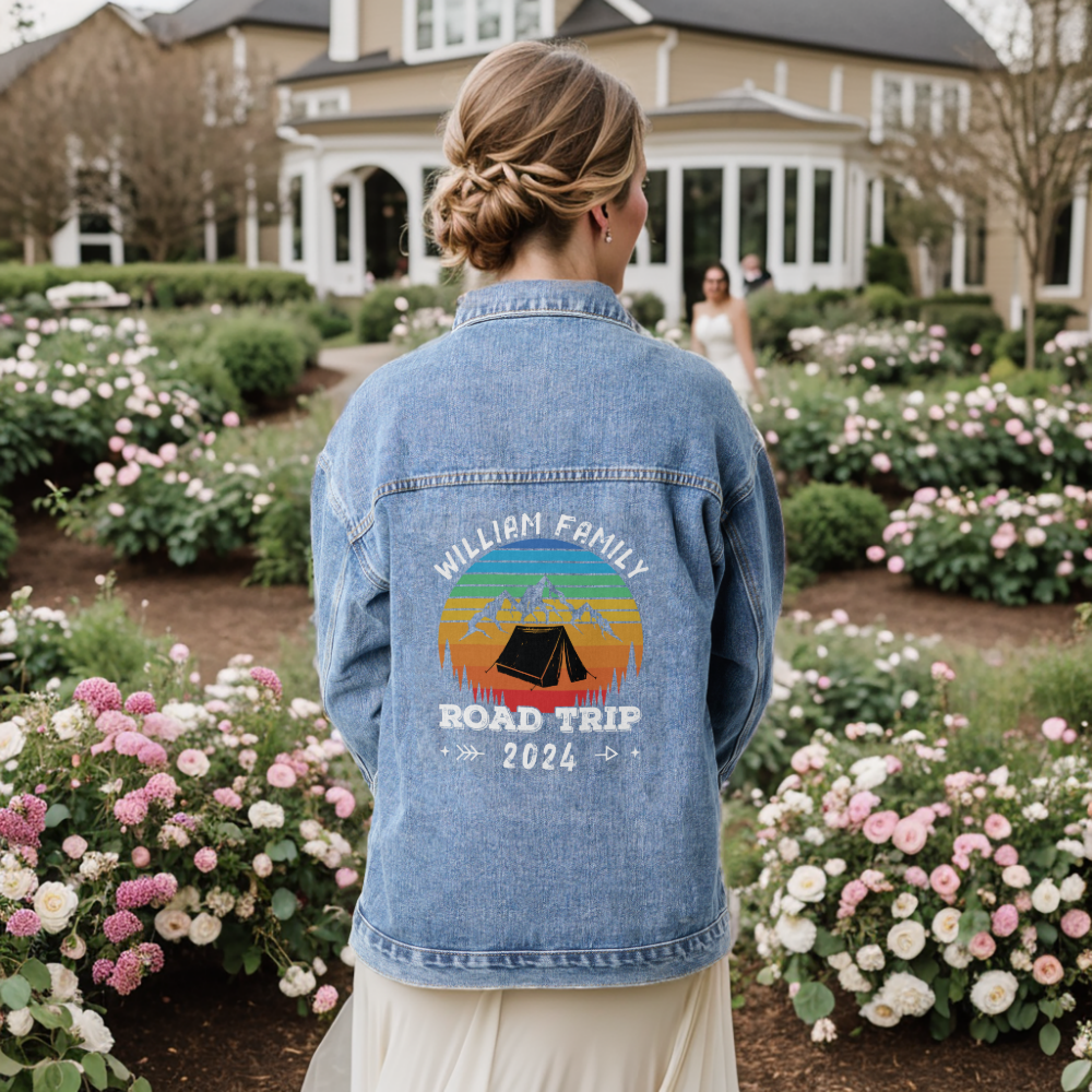 Personalized Family Camping Adventure Road Trip Denim Jacket