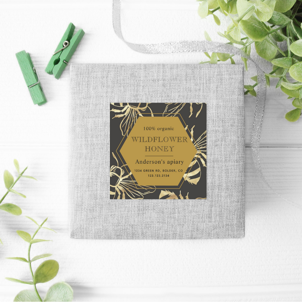Vintage Gold Queen Bee Honey Jar Label