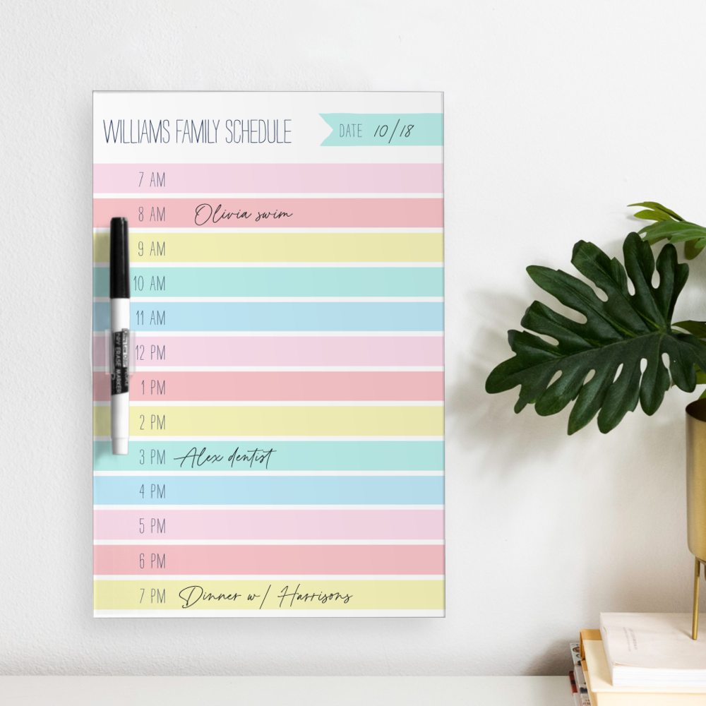 Custom Family Daily Planner or Homeschool Schedule Dry Erase Board