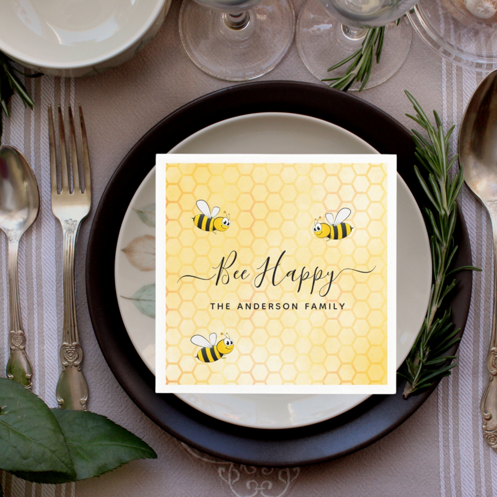 Bumble bees bree happy summer fun humor name napkins

