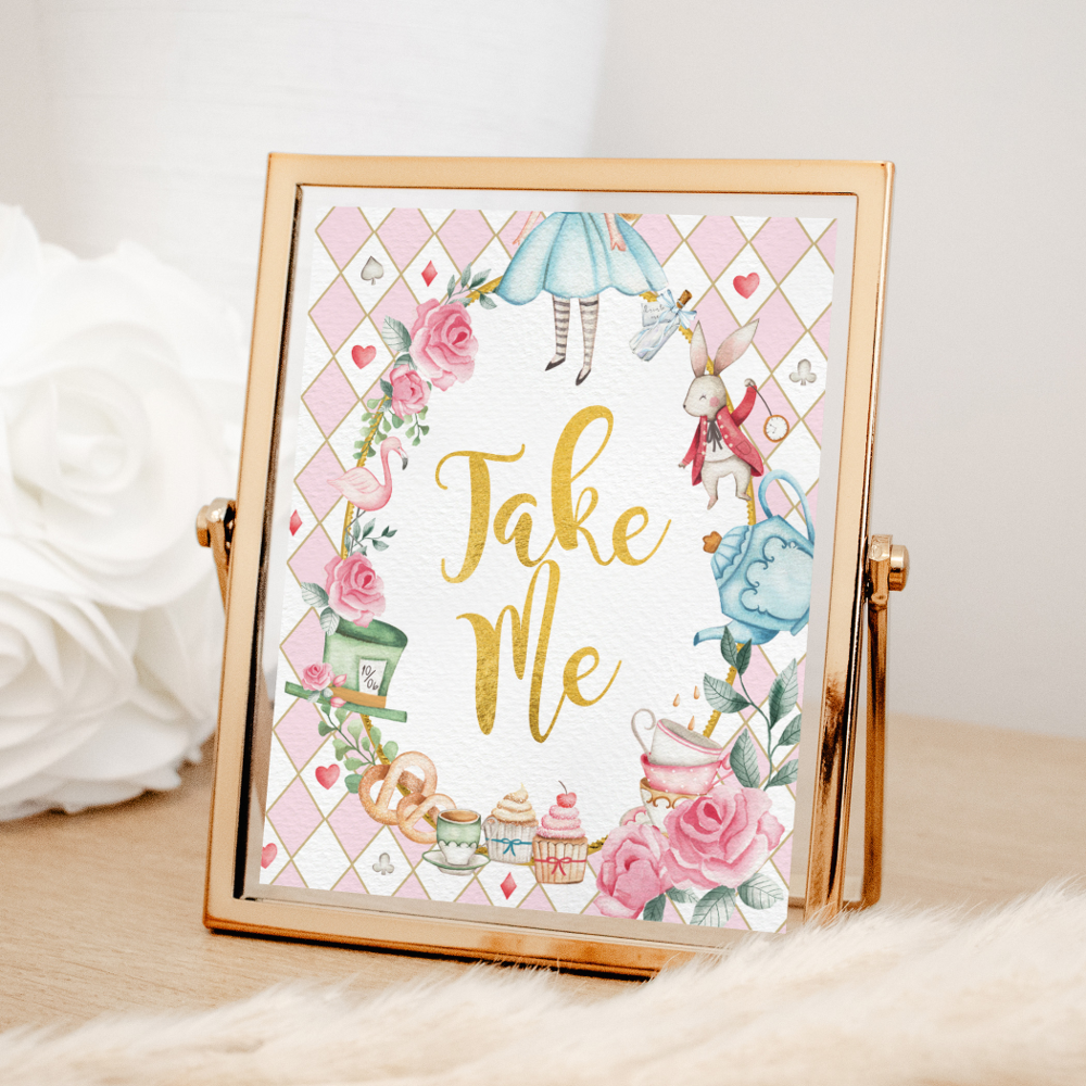 Alice in Wonderland TAKE ME Party Favors Sign