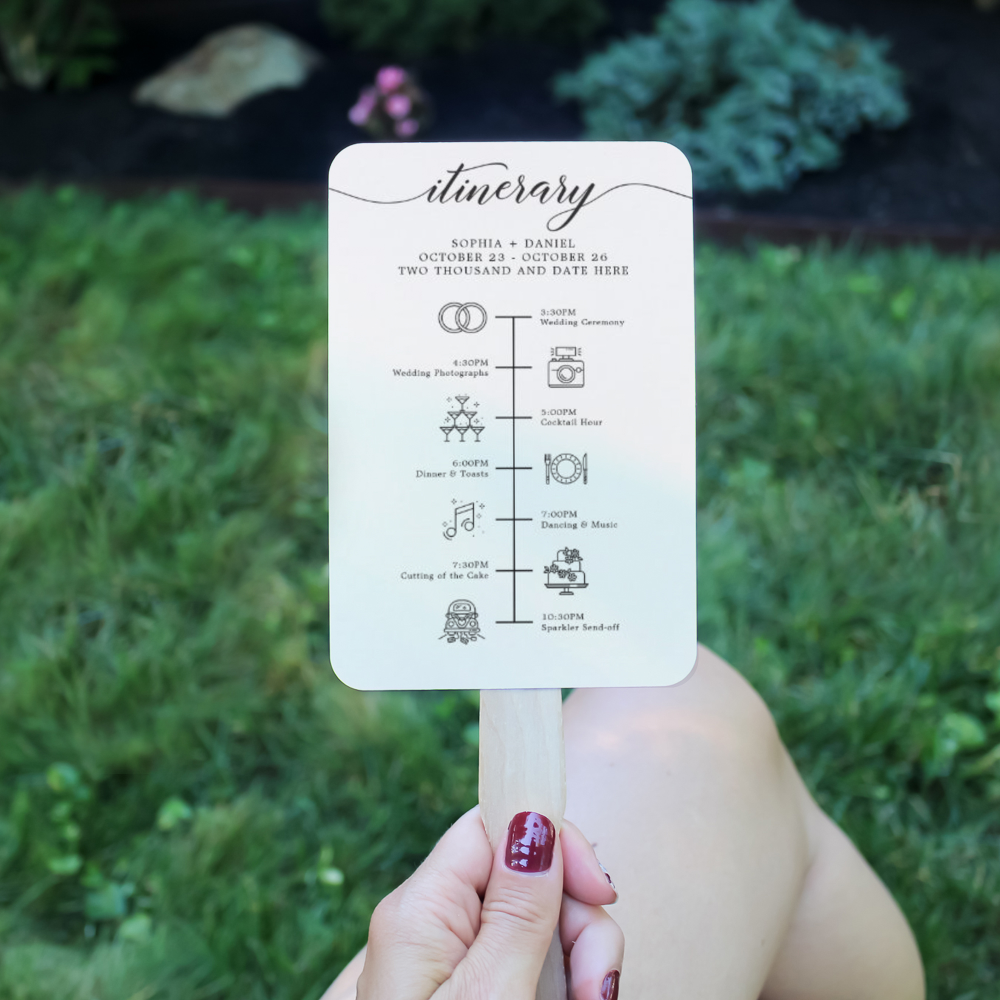 Classic Script Wedding Program and Timeline Hand Fan