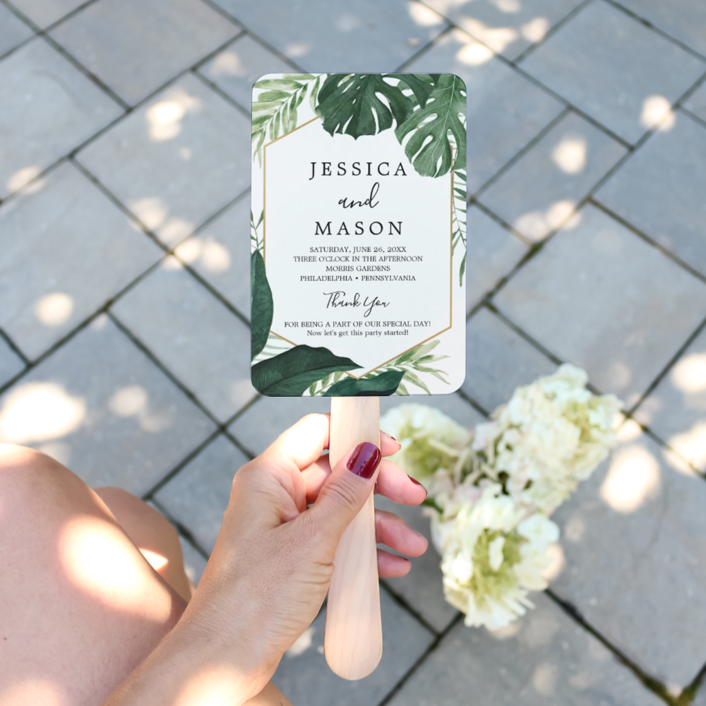 Tropical Monstera Wedding Fan Program
